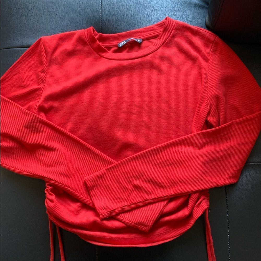 ZARA RED RUCHED RIBBED TOP - Picture 9 of 13